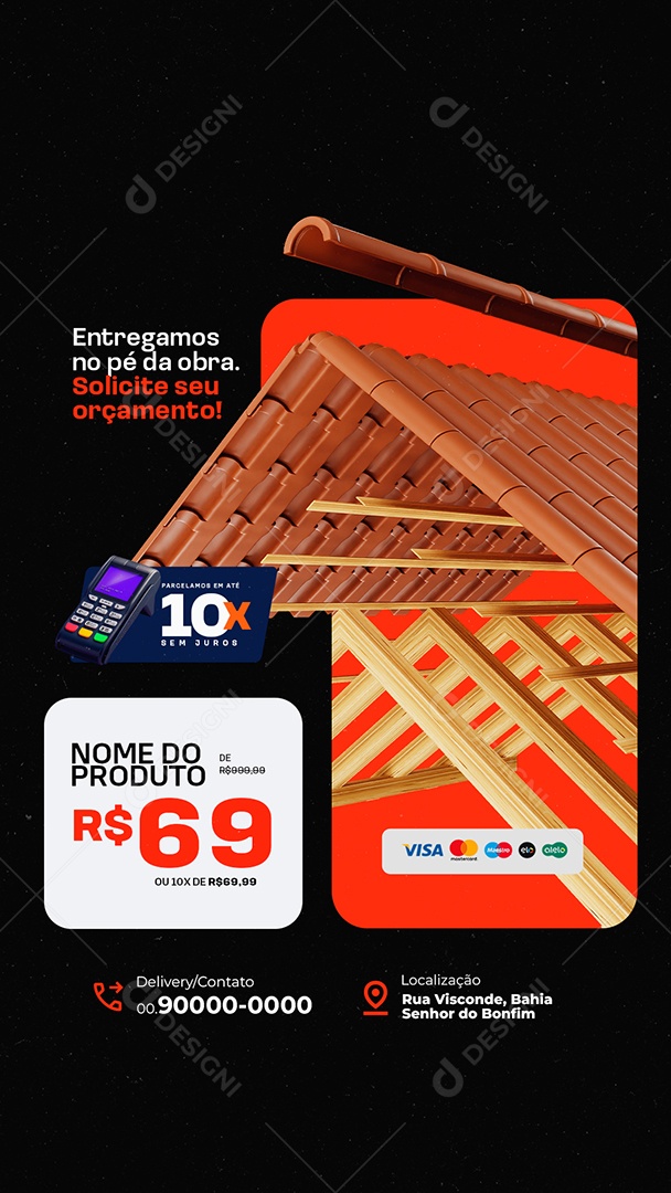 Story Loja de Telhado Solicite seu Orçamento Social Media PSD Editável