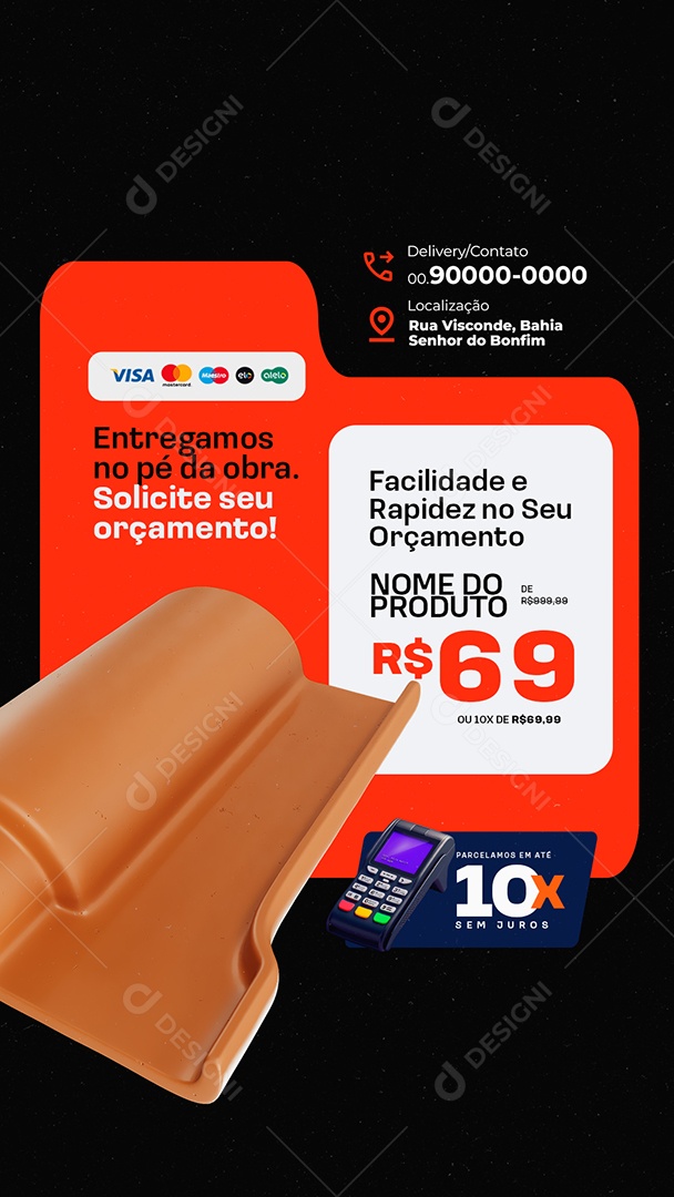 Story Loja de Telhado Entregamos no Pé da Obra Social Media PSD Editável