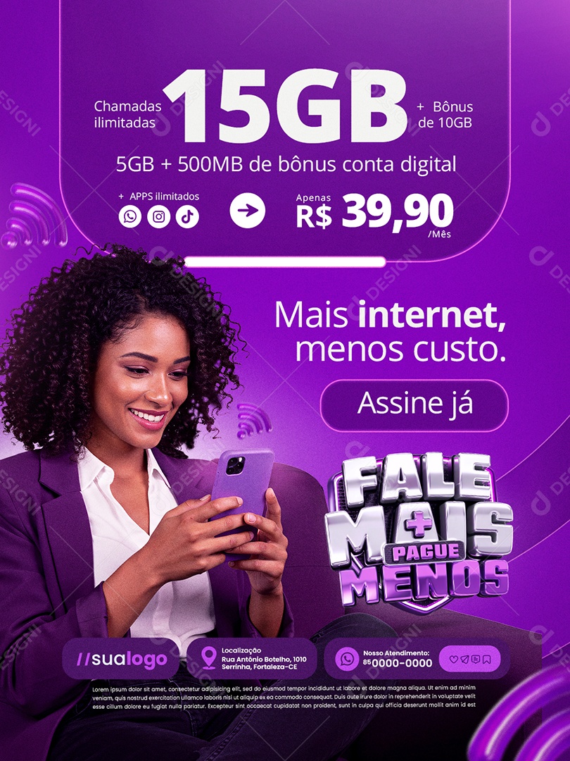 Fale Mais Pague Menos Mais Internet Menos Custo Social Media PSD Editável