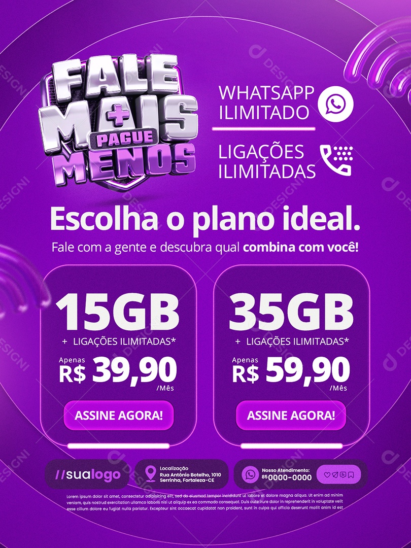 Fale Mais Pague Menos Internet Escolha o Plano Ideal Social Media PSD Editável