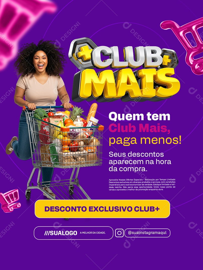 Club Mais Supermercado Desconto Exclusivo Social Media PSD Editável