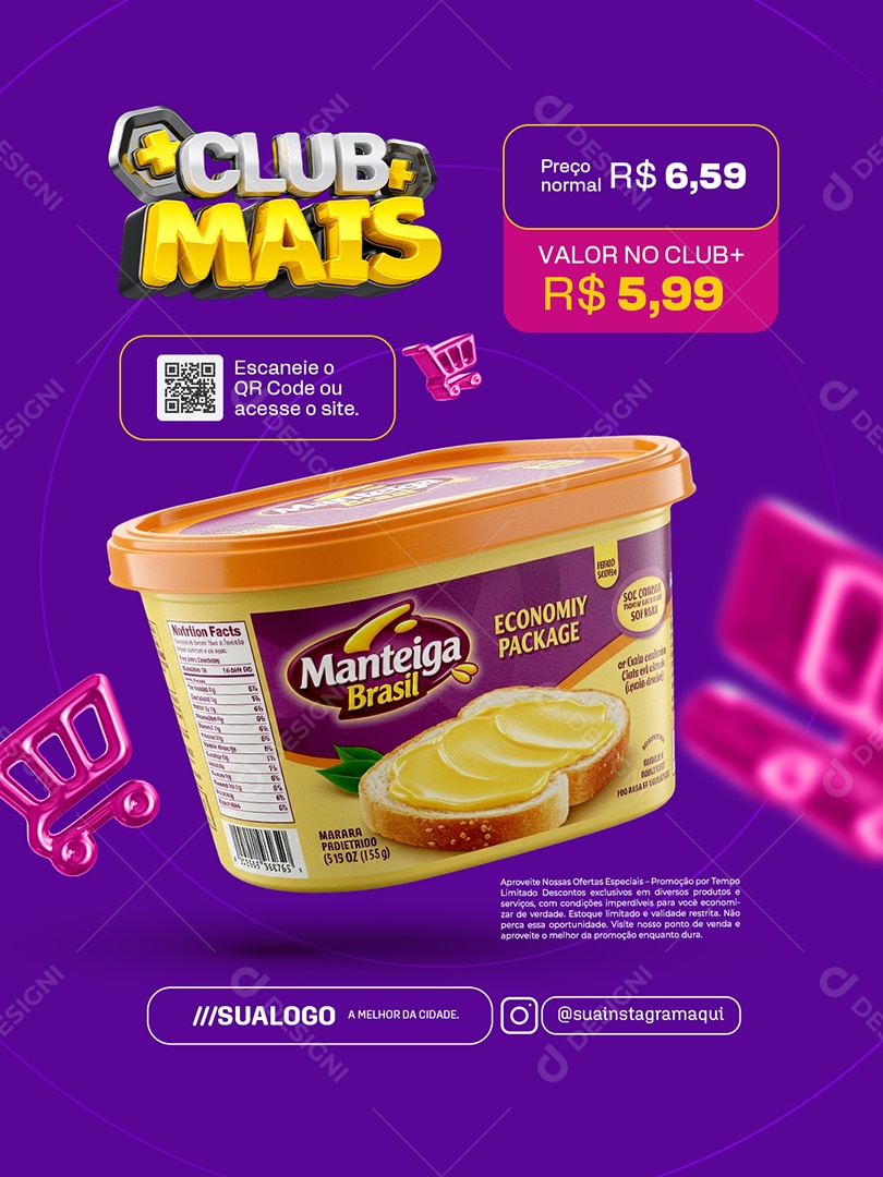 Club Mais Supermercado Manteiga Social Media PSD Editável