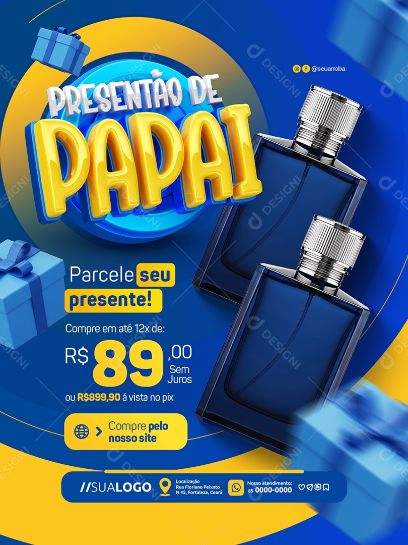 Promoção Dia dos Pais Perfumaria Parcele seu Presente Social Media PSD Editável