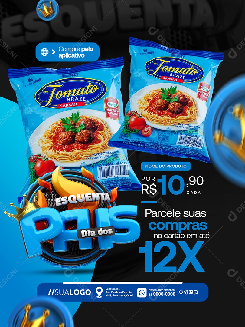 Promoção Dia dos Pais Supermercado Macarrão Social Media PSD Editável