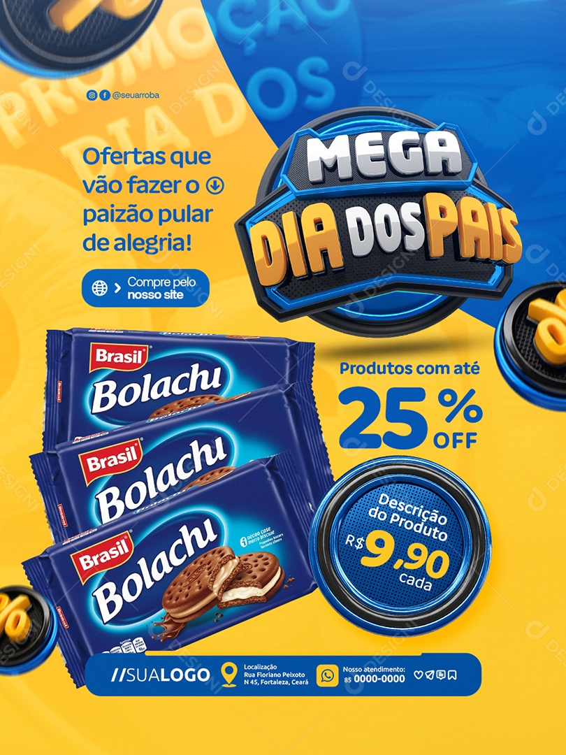 Promoção Dia dos Pais Supermercado Bolacha Social Media PSD Editável