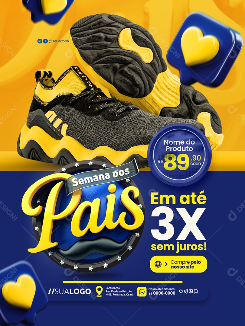 Promoção Dia dos Pais Loja de Calçados Tênis Social Media PSD Editável