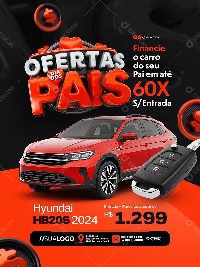Ofertas Dia dos Pais Concessionária Financie o Carro Social Media PSD Editável