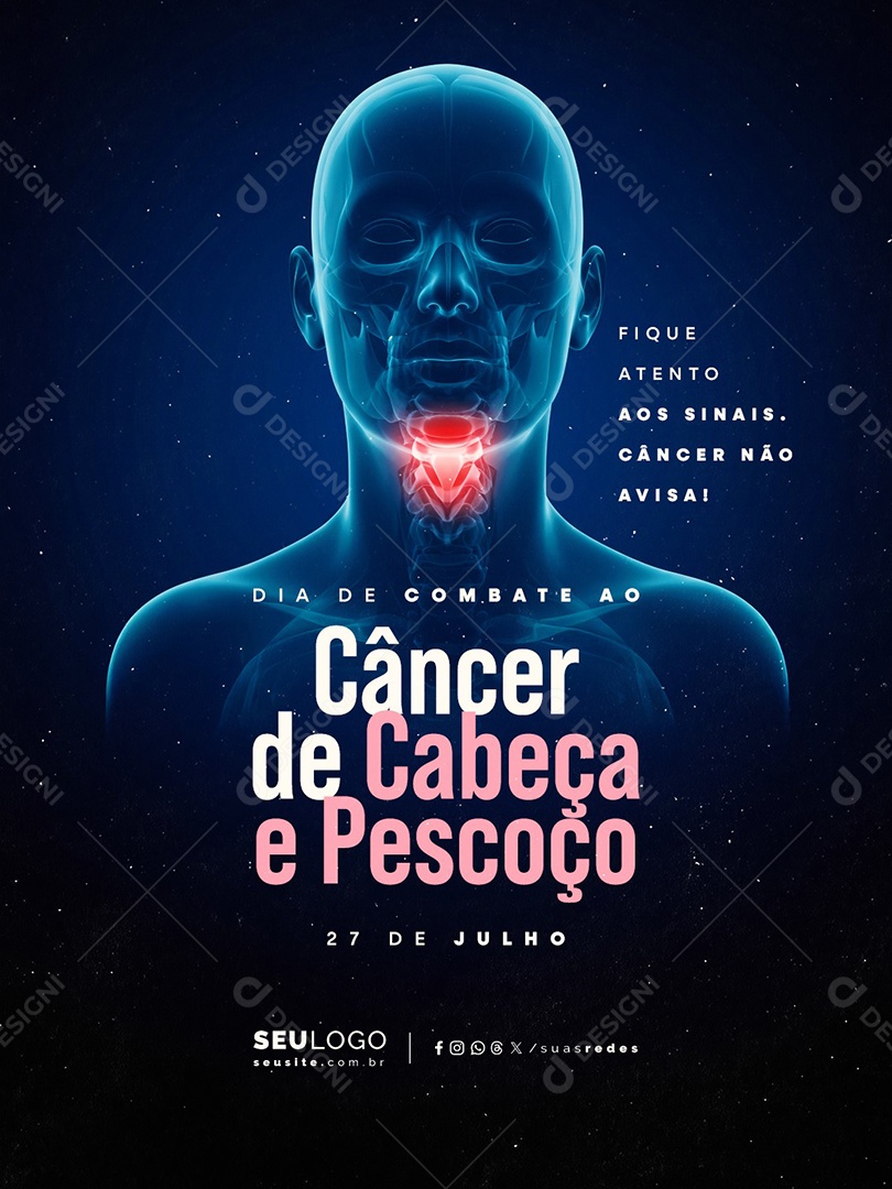 Dia de Combate ao Câncer de Cabeça e Pescoço 27 de Julho Social Media PSD Editável