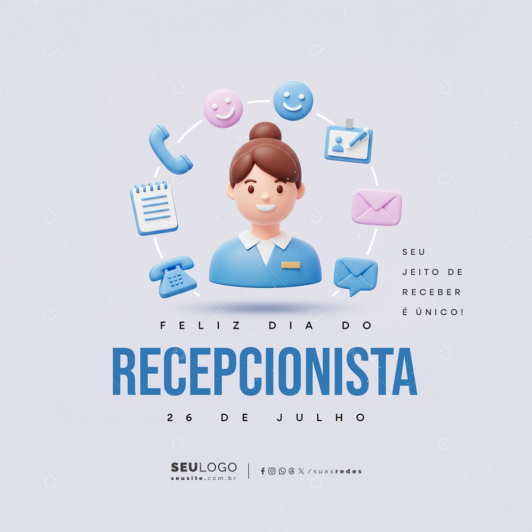 Feliz Dia do Recepcionista 26 de Julho Social Media PSD Editável