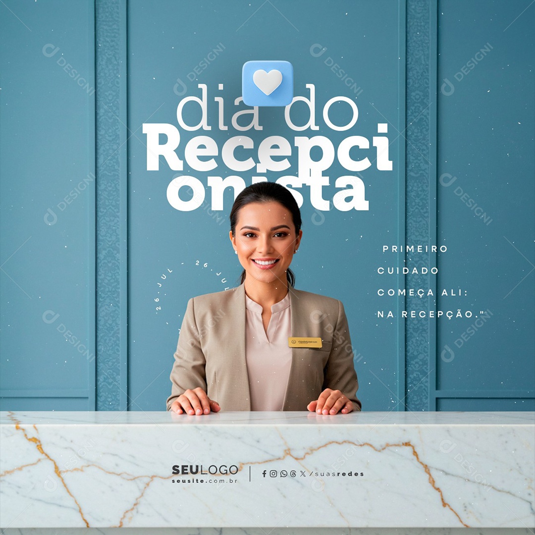 Dia do Recepcionista 26 de Julho Social Media PSD Editável