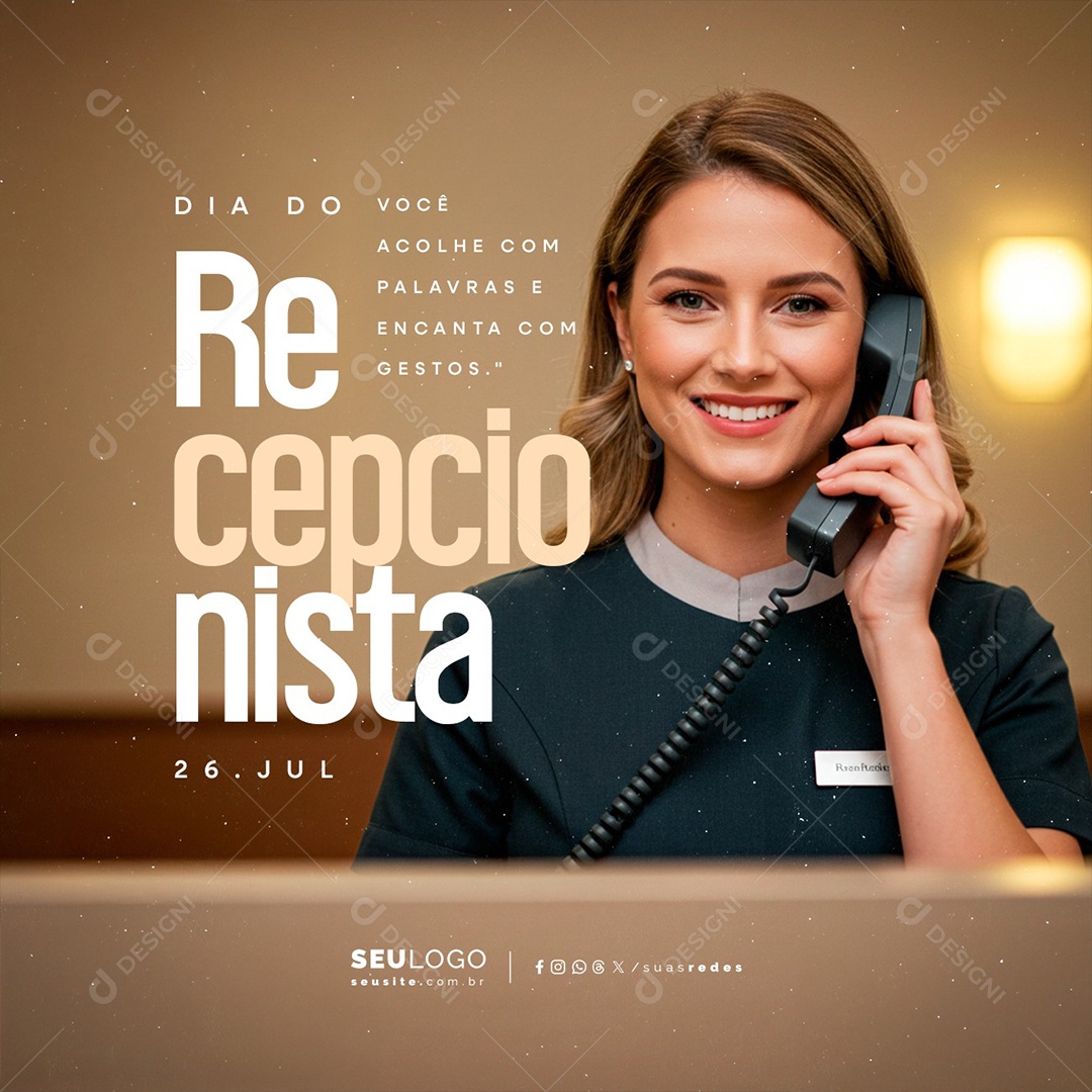 Dia do Recepcionista 26 de Julho Social Media PSD Editável