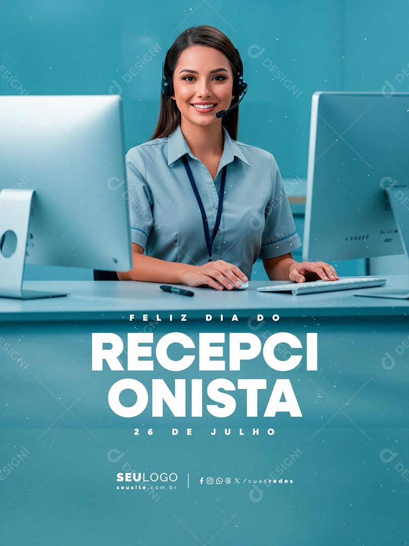 Feliz Dia do Recepcionista 26 de Julho Social Media PSD Editável