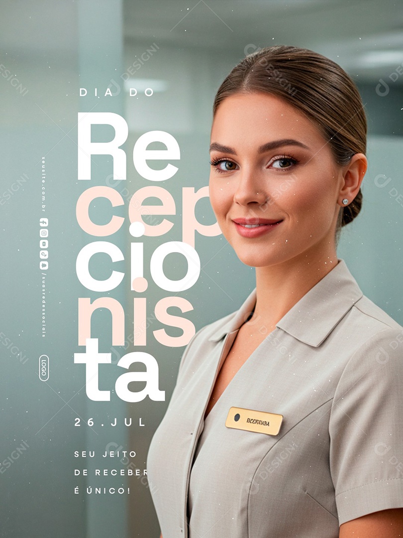 Feliz Dia do Recepcionista 26 de Julho Social Media PSD Editável