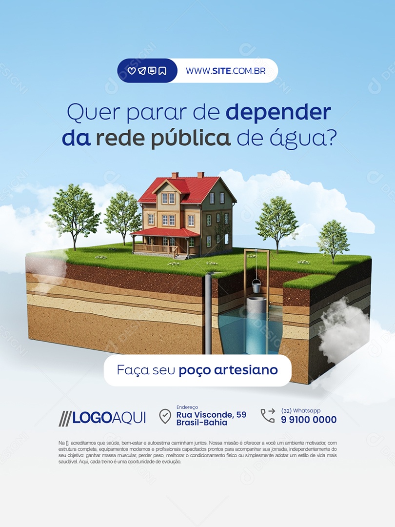 Poço Artesiano Quer para de Depender da Rede Pública de Água Social Media PSD Editável