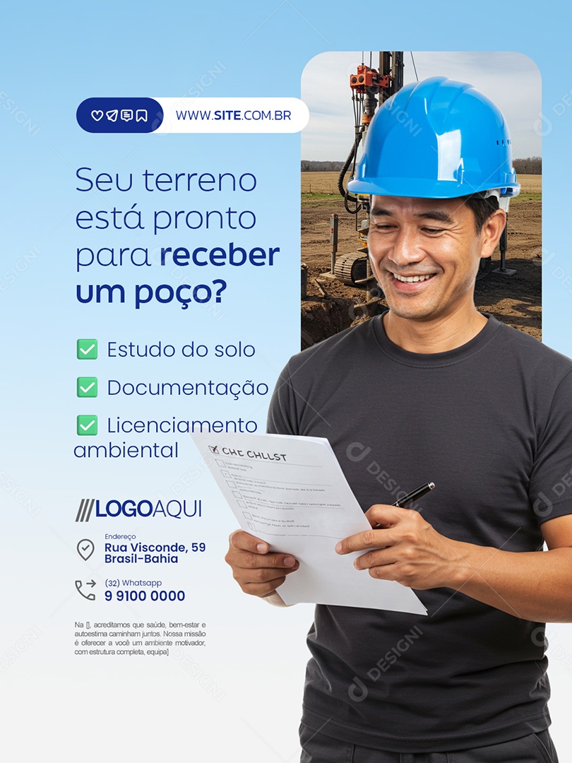 Poço Artesiano Seu Terreno Está Pronto Social Media PSD Editável