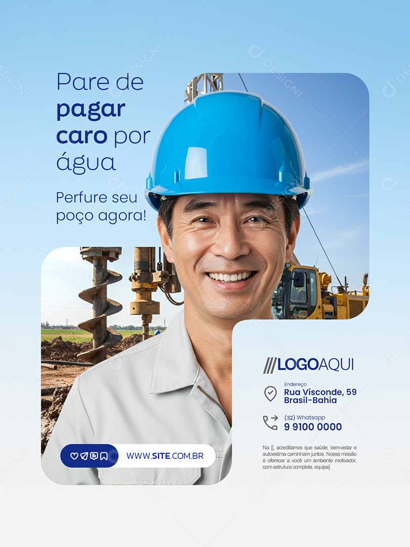 Poço Artesiano Pare de Pagar Caro por Água Social Media PSD Editável