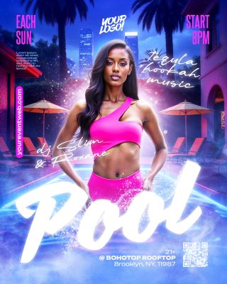 Pool Party Flyer Tequila Hookah Music DJ Slim Roxane PSD Editável