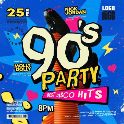 Party Best Disco Hits Flyer Retrô PSD Editável