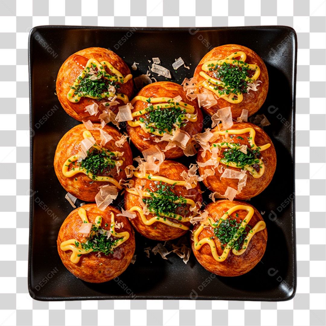 Prato de Bolinhos Takoyaki PNG Transparente