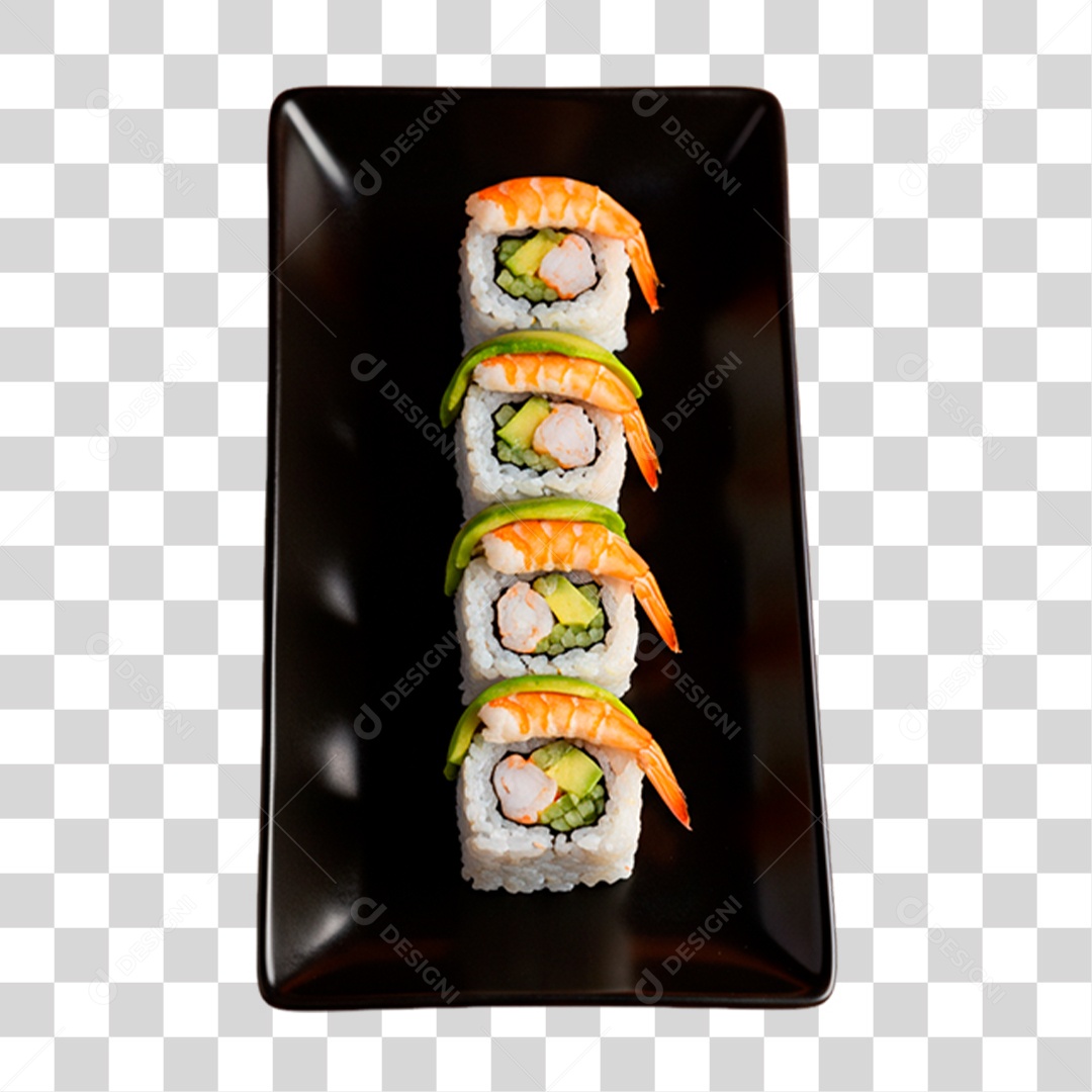 Prato com Rolo de Sushi PNG Transparente