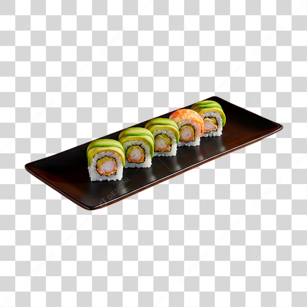 Prato com Rolo de Sushi PNG Transparente