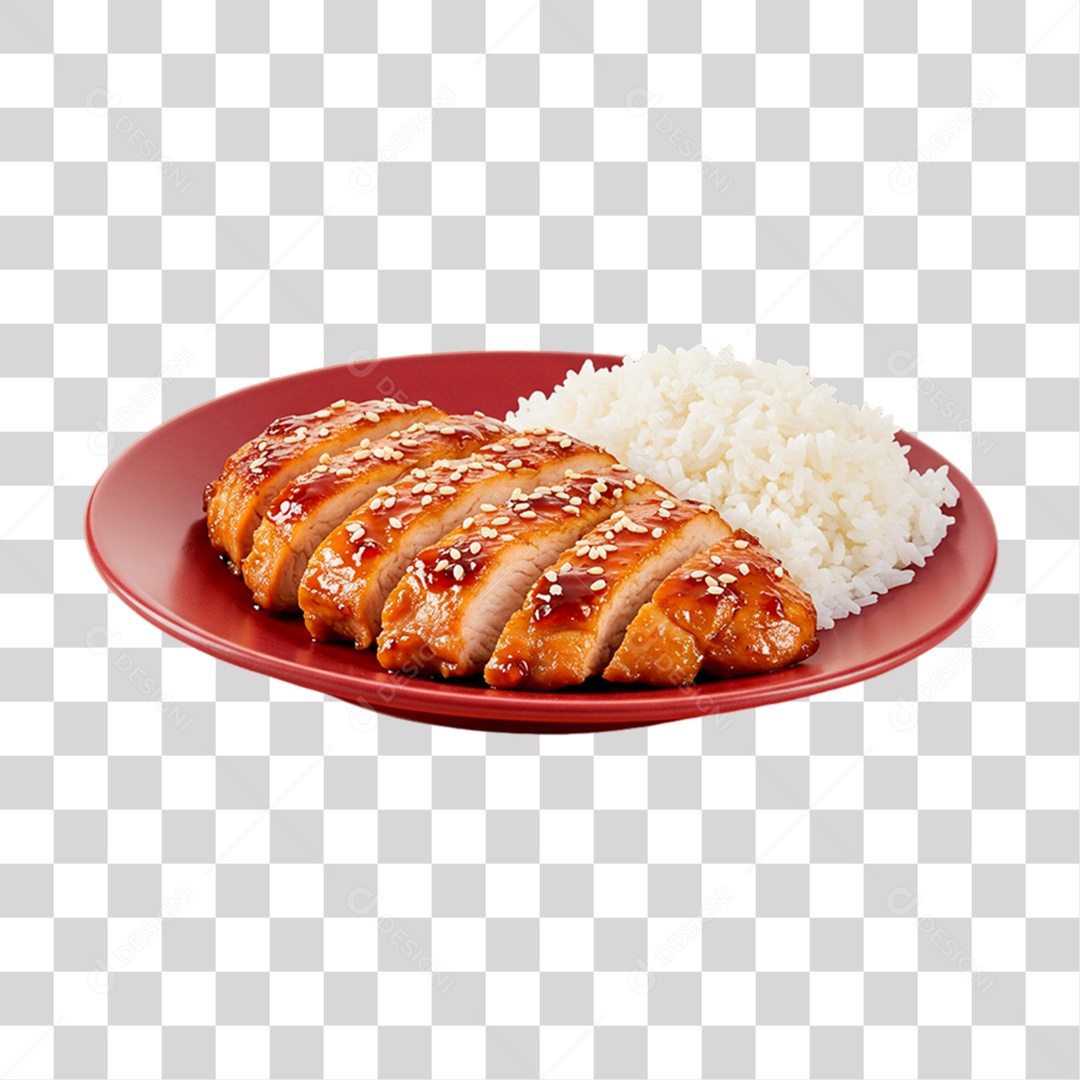 Prato de Frango Teriyaki PNG Transparente