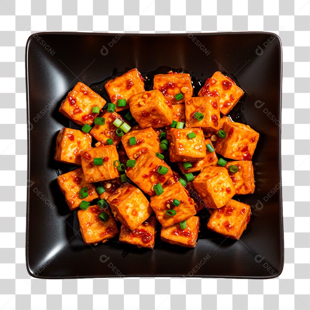 Prato de Tofu Frito PNG Transparente
