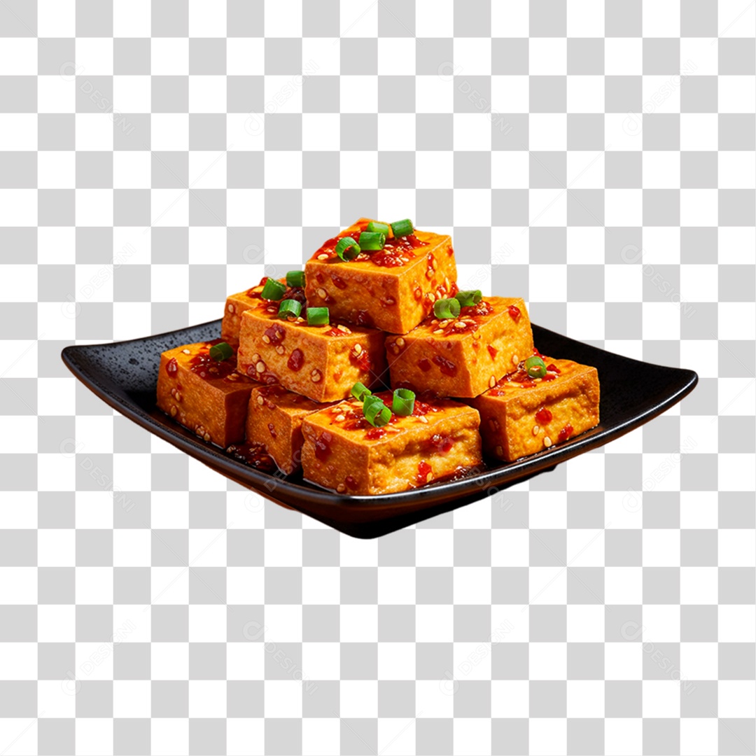 Prato de Tofu Frito PNG Transparente