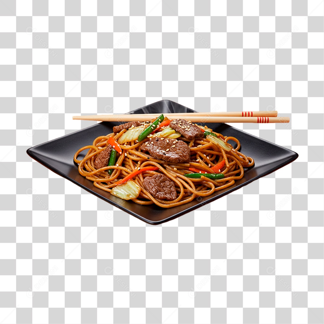 Prato de Yakisoba com Carne PNG Transparente