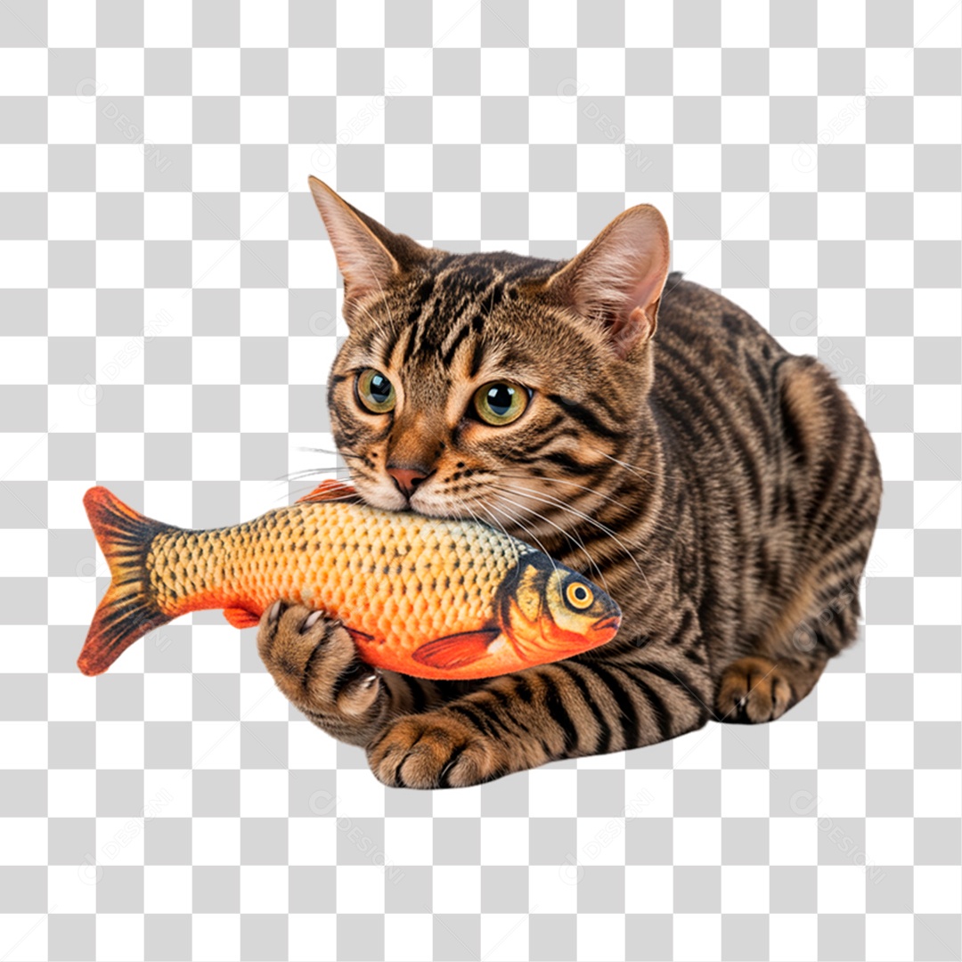 Gato Comendo Peixe PNG Transparente