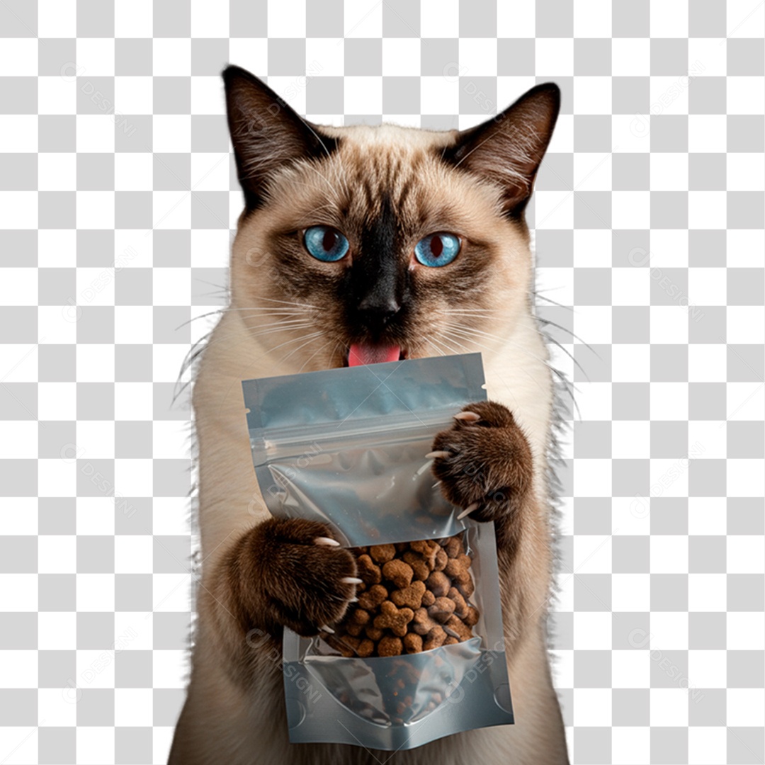 Gato com Saco de Ração PNG Transparente