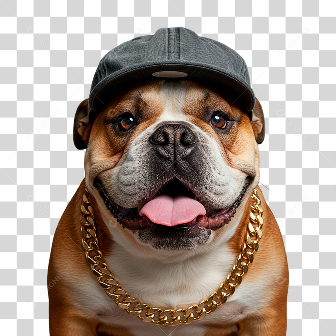 Cachorro com Boné e Corrente PNG Transparente