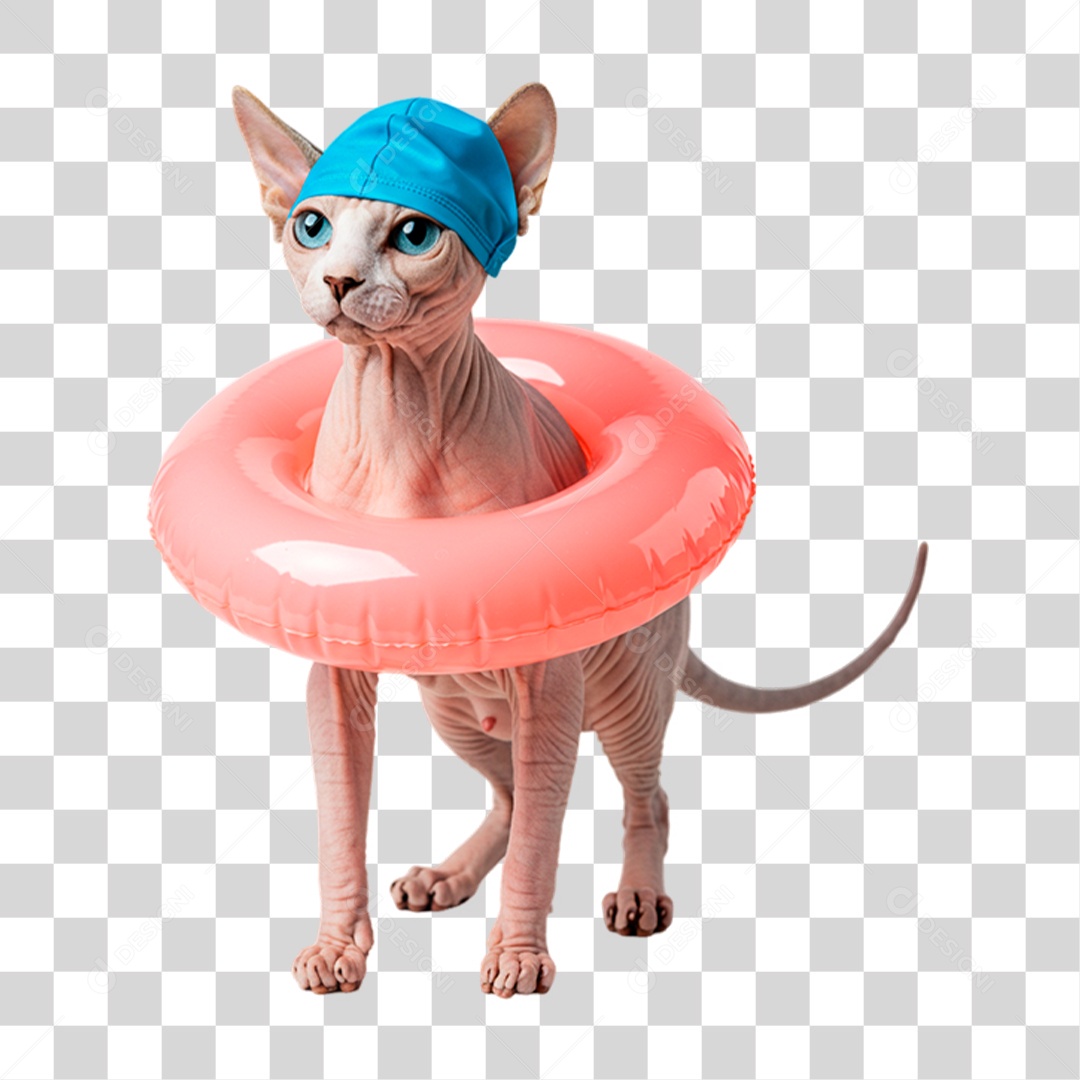 Gato com Boia Inflável PNG Transparente