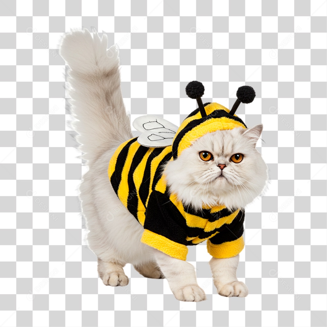 Gato com Fatasia de Abelha PNG Transparente