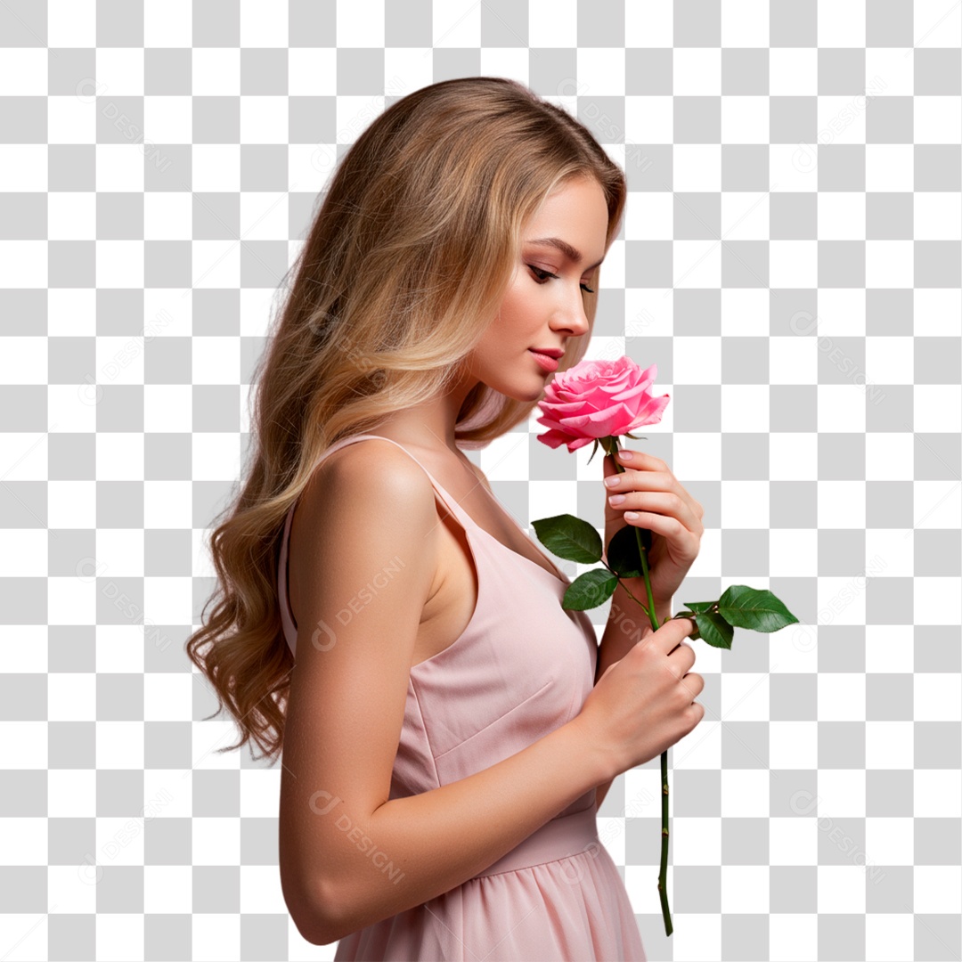 Mulher Segurando Flor Conscientização de Outubro Rosa PNG Transparente