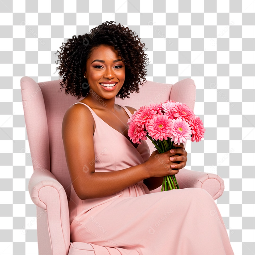 Mulher Segurando Flores Conscientização de Outubro Rosa PNG Transparente