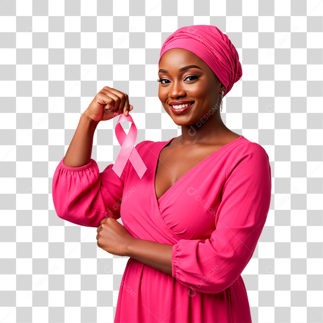 Mulher Segurando Fita Rosa Conscientização de Outubro Rosa PNG Transparente