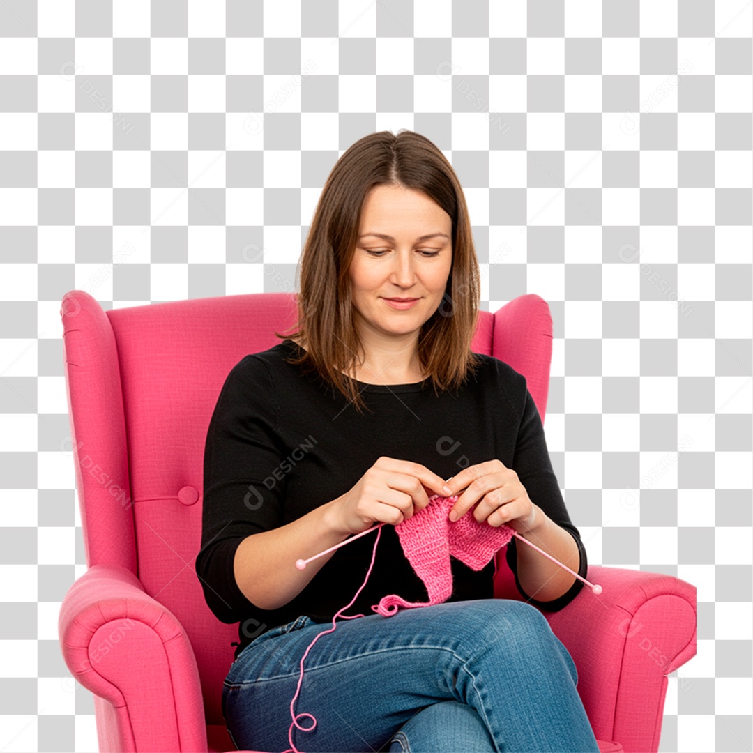 Mulher Fazendo Crochê Rosa Conscientização de Outubro Rosa PNG Transparente