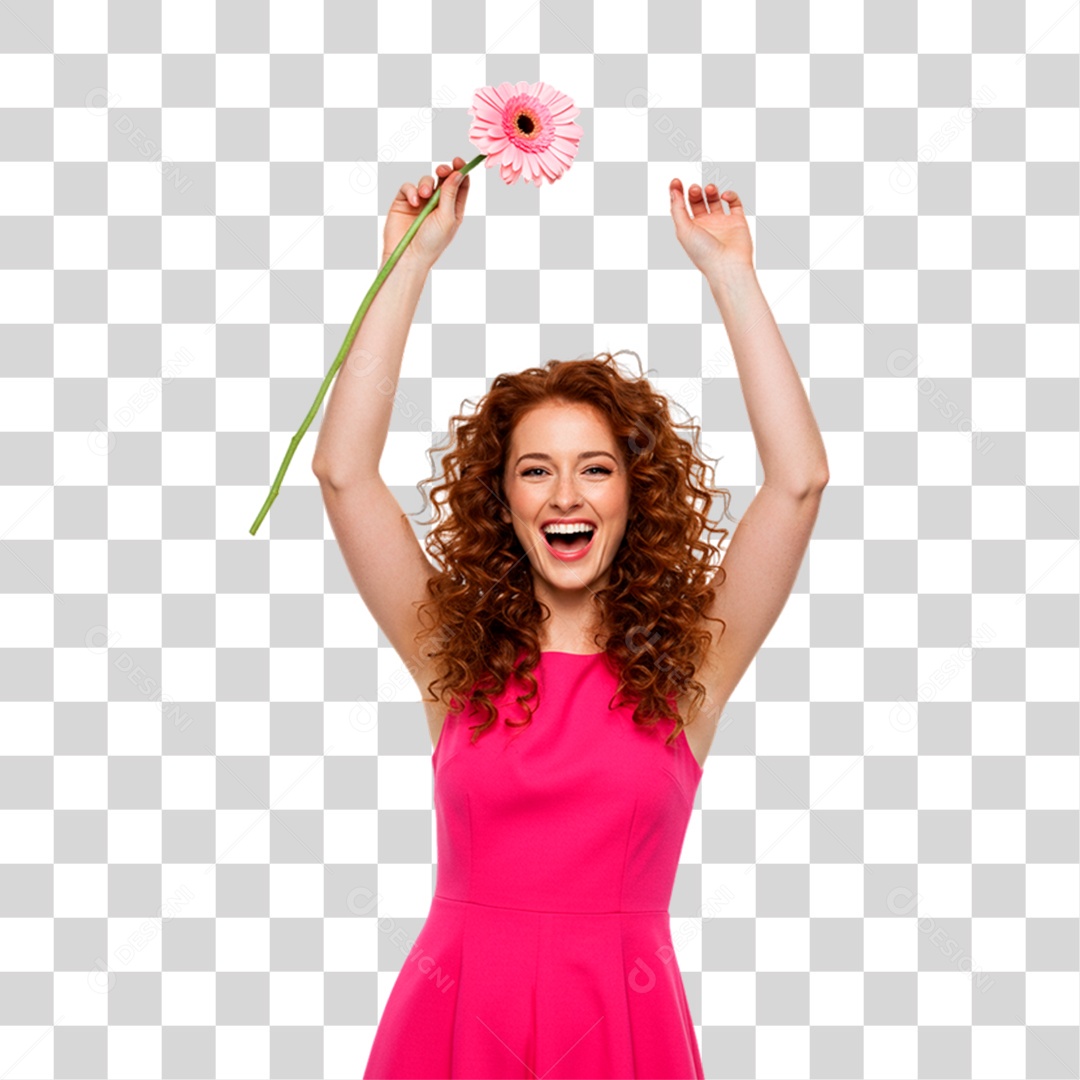 Mulher Segurando Flor Conscientização de Outubro Rosa PNG Transparente