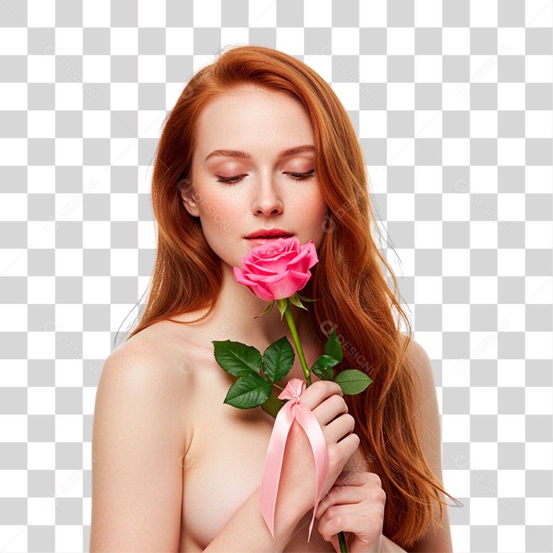 Mulher Segurando Flors Conscientização de Outubro Rosa PNG Transparente