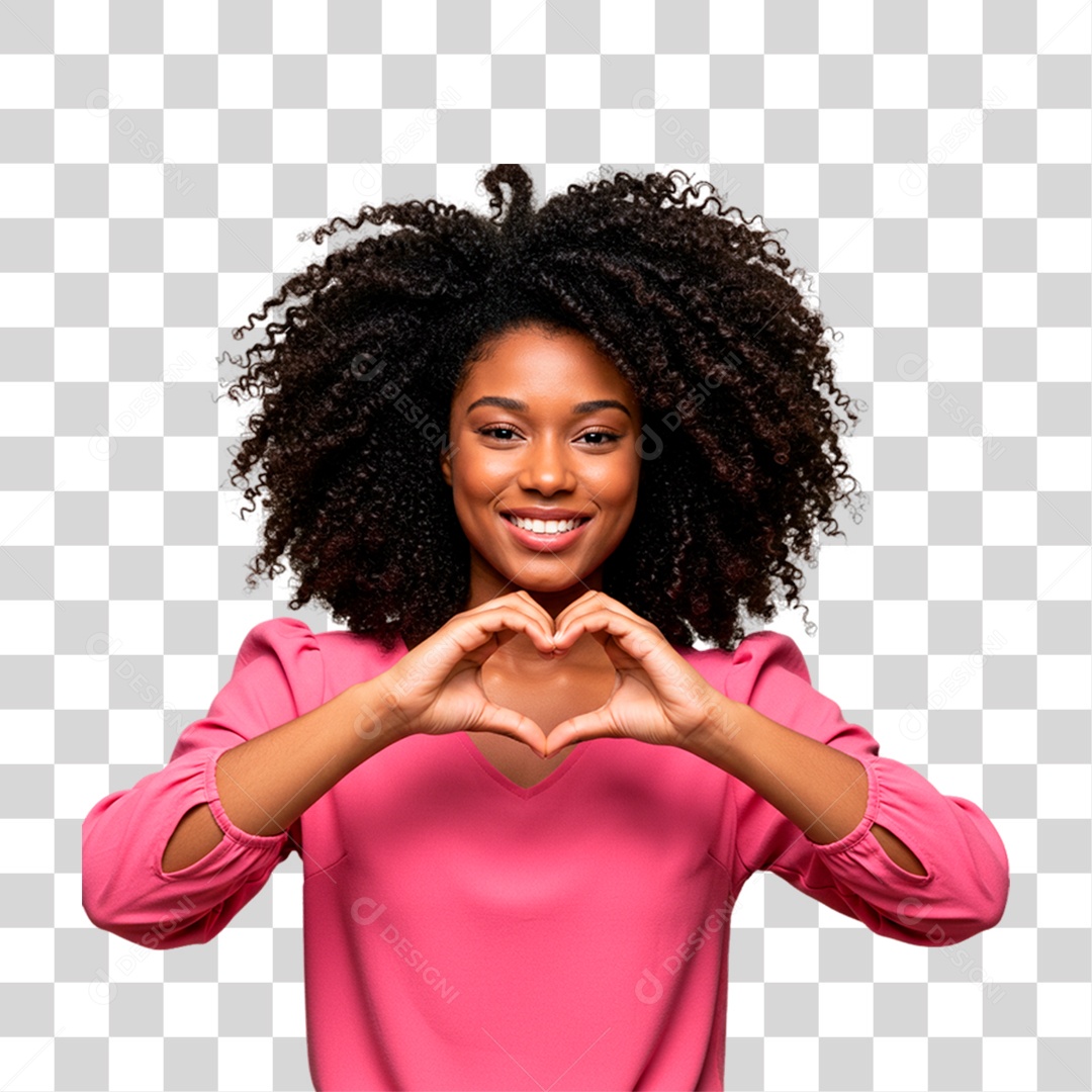 Mulher Fazendo Sinal de Coração Conscientização de Outubro Rosa PNG Transparente