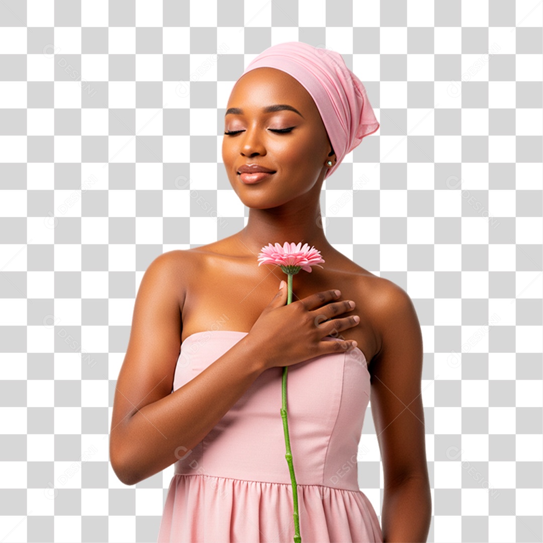 Mulher Segurando Flor Conscientização de Outubro Rosa PNG Transparente