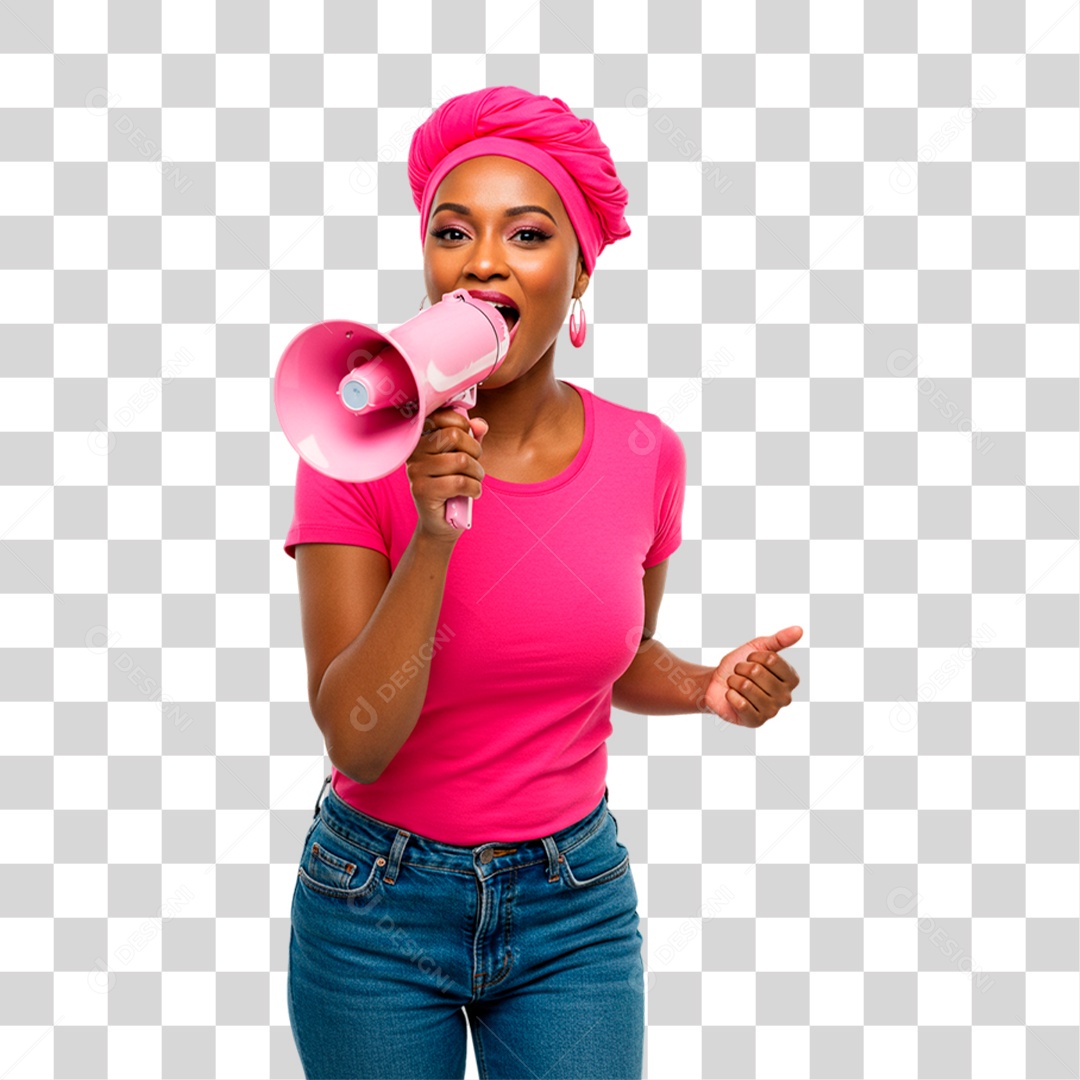 Mulher Segurando Megafone Conscientização de Outubro Rosa PNG Transparente