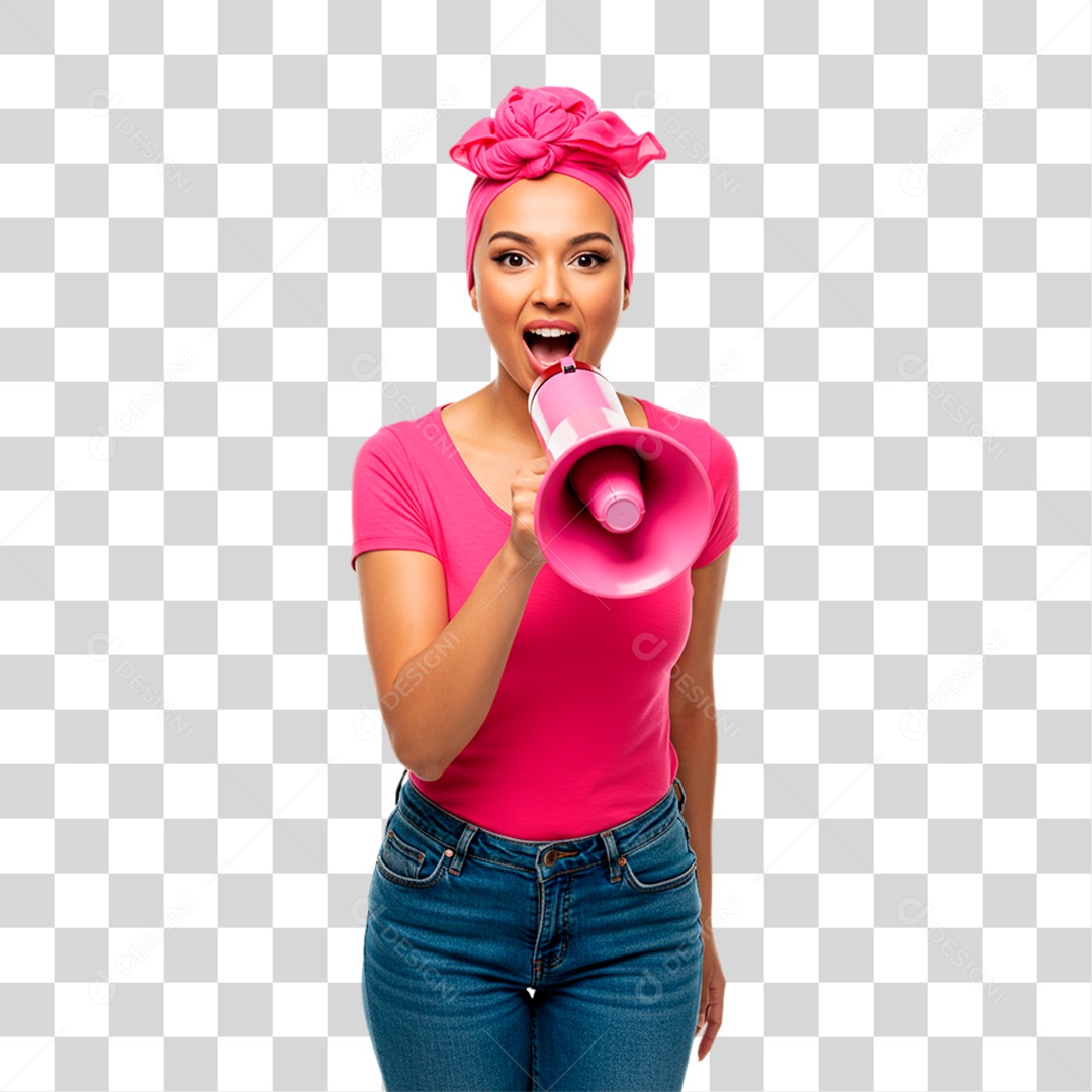 Mulher Segurando Megafone Conscientização de Outubro Rosa PNG Transparente