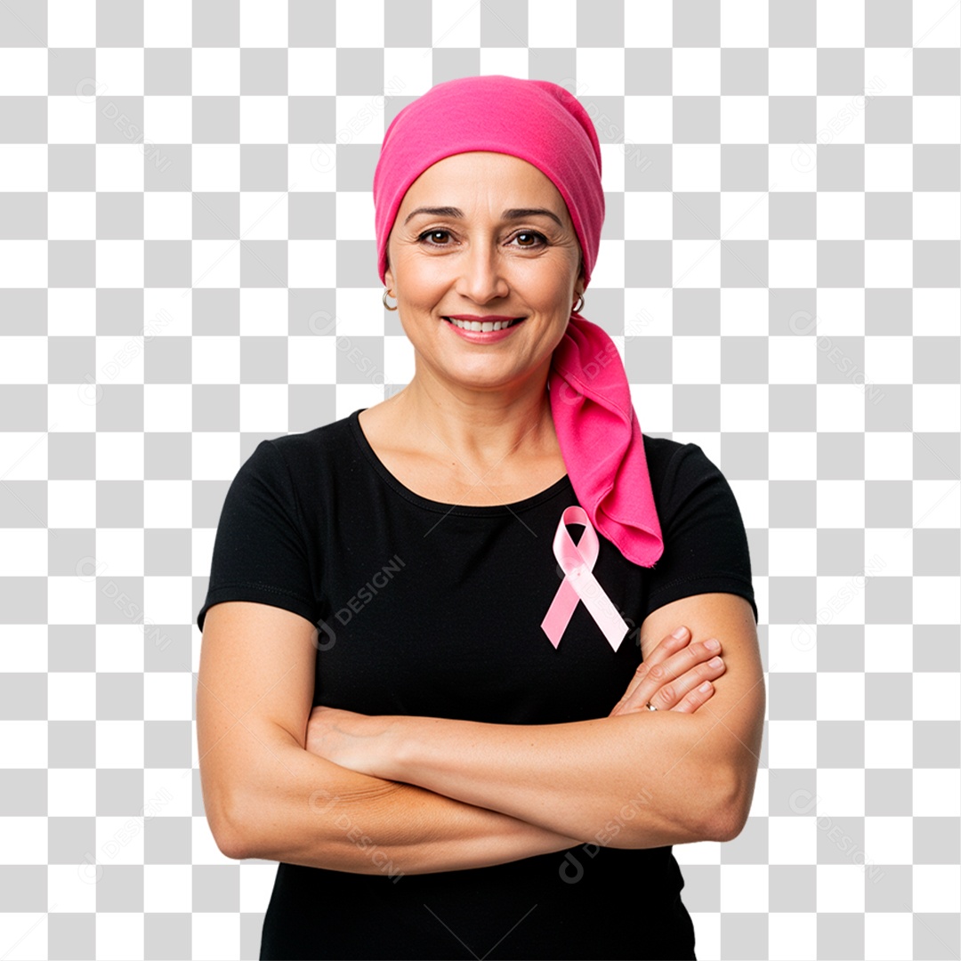 Mulher com Fita Rosa Conscientização de Outubro Rosa PNG Transparente