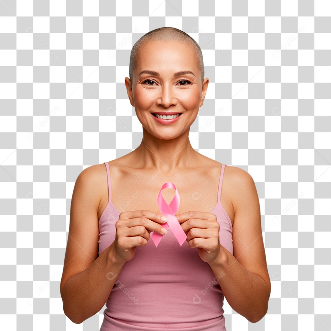 Mulher Segurando Fita Rosa Conscientização de Outubro Rosa PNG Transparente