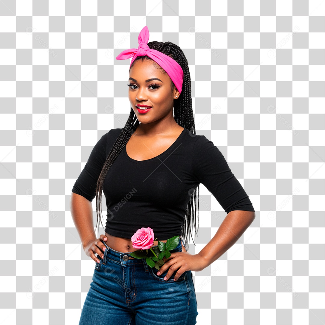 Mulher com Flor Conscientização de Outubro Rosa PNG Transparente