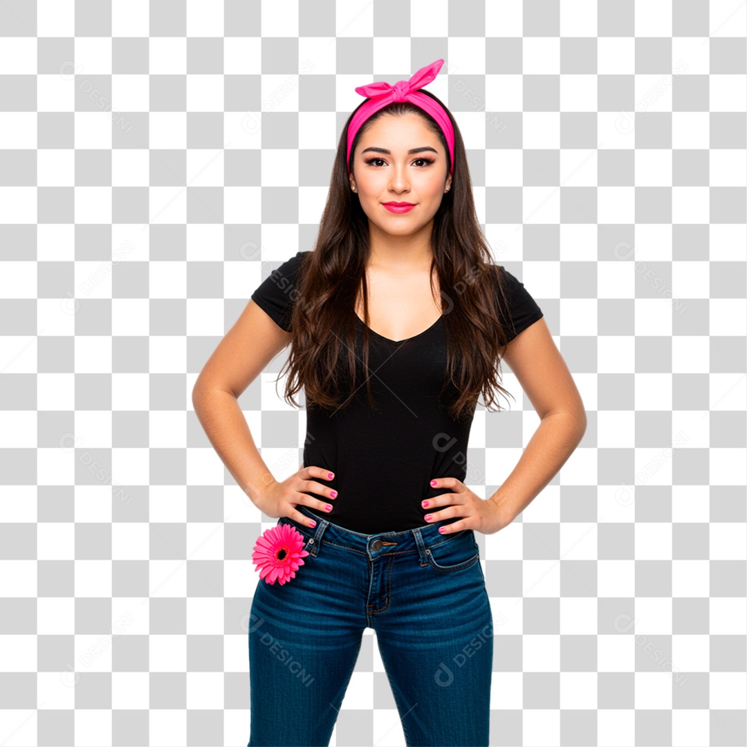 Mulher com Flor Conscientização de Outubro Rosa PNG Transparente