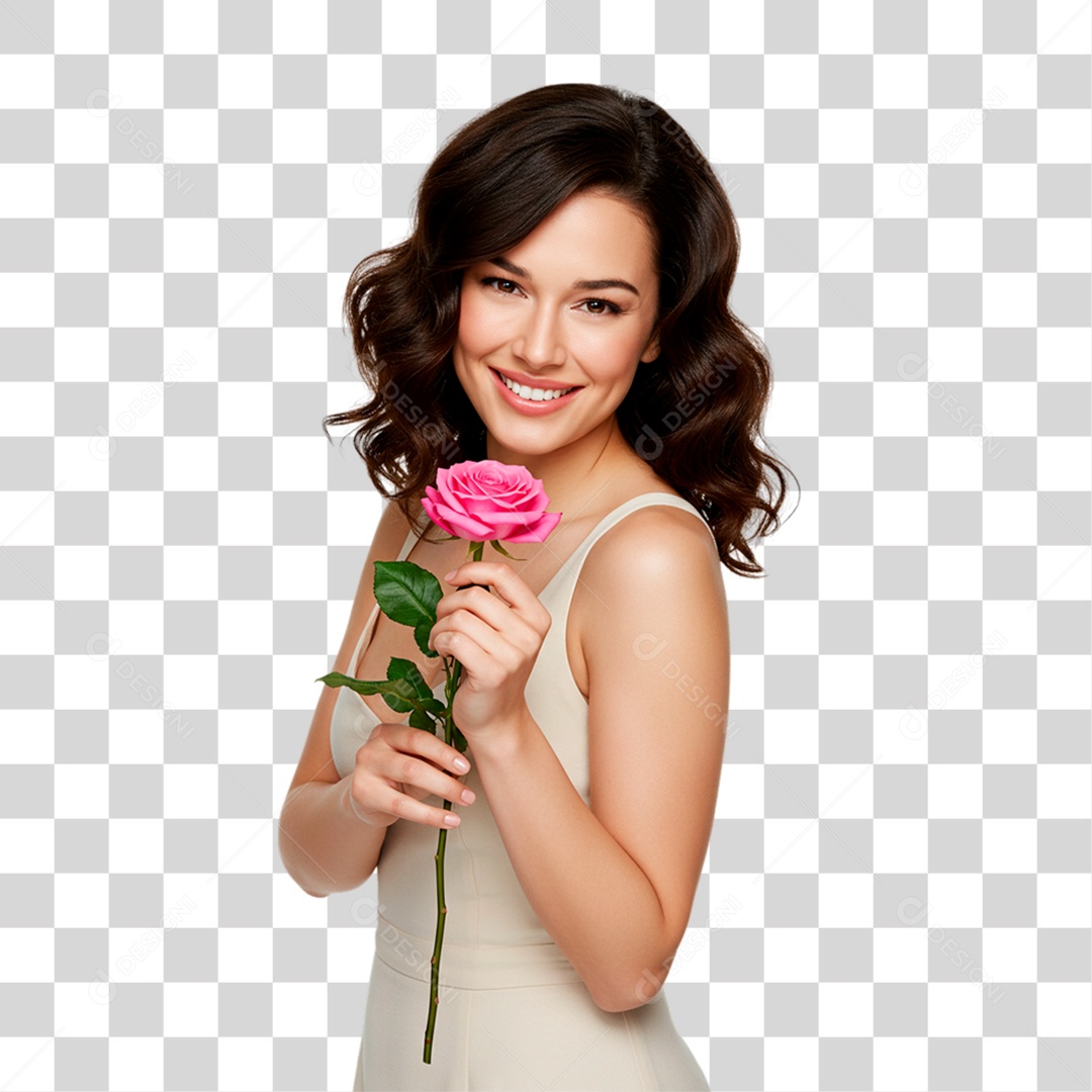 Mulher Segurando Flor Conscientização de Outubro Rosa PNG Transparente