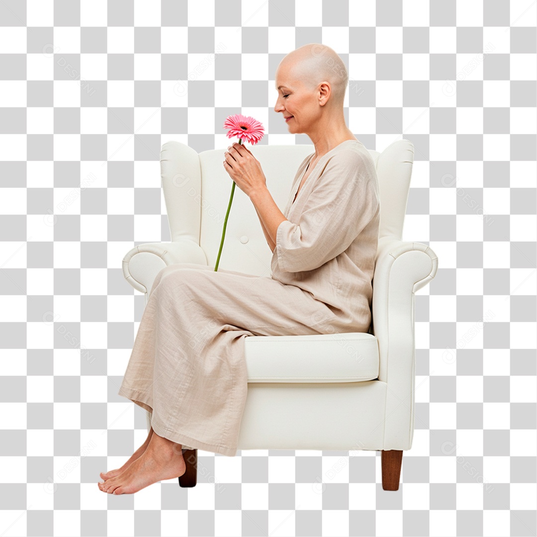 Mulher Segurando Flor Conscientização de Outubro Rosa PNG Transparente